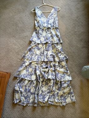 sachin and babi light blue dress MissJophiel One Shoulder Long Sleeves Floral Print Chiffon Dress with Side Slit Pink Floral Print / Tea Length / Custom Size